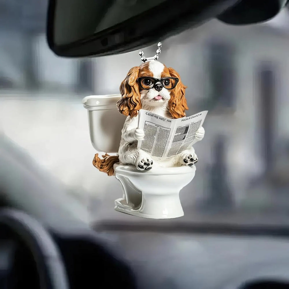 Cavalier King Charles Spaniel - Dog Sitting On Toilet Ornament  OT050