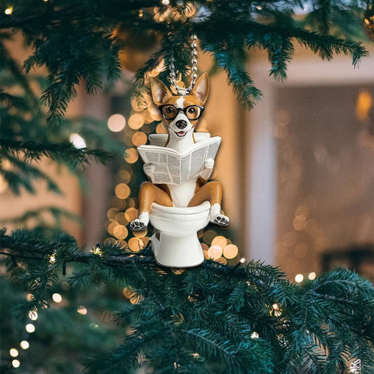 Basenji - Dog Sitting On Toilet Ornament  OT051