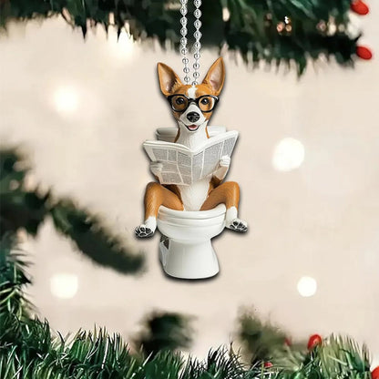 Basenji - Dog Sitting On Toilet Ornament  OT051