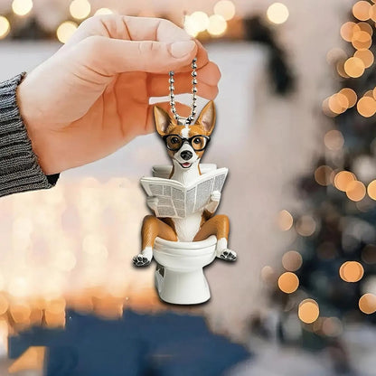 Basenji - Dog Sitting On Toilet Ornament  OT051