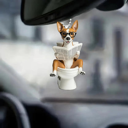 Basenji - Dog Sitting On Toilet Ornament  OT051