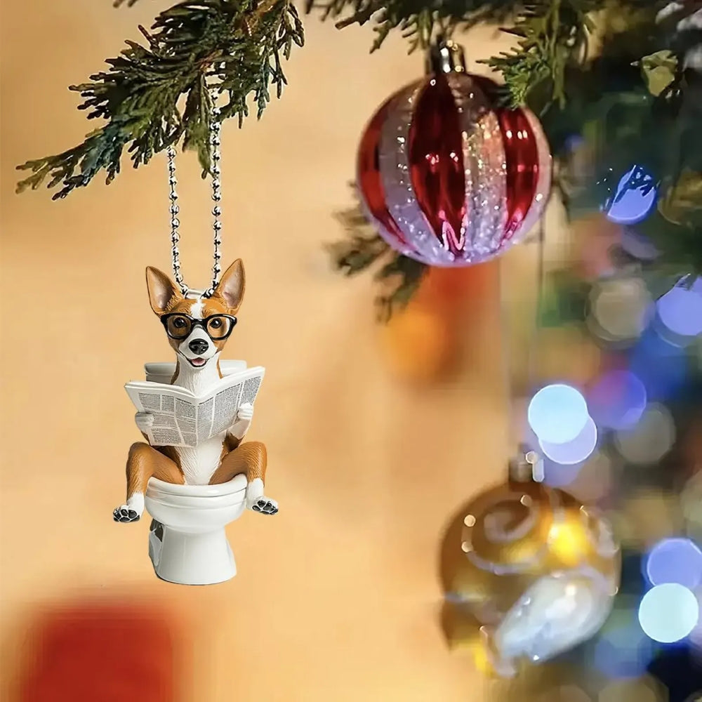 Basenji - Dog Sitting On Toilet Ornament  OT051