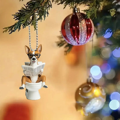 Basenji - Dog Sitting On Toilet Ornament  OT051