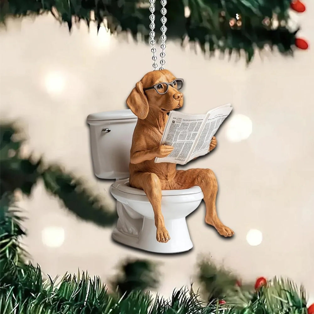 Vizsla - Dog Sitting On Toilet Ornament  OT052