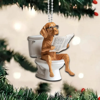 Vizsla - Dog Sitting On Toilet Ornament  OT052