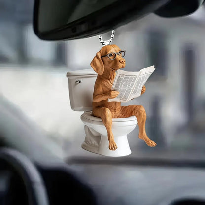 Vizsla - Dog Sitting On Toilet Ornament  OT052