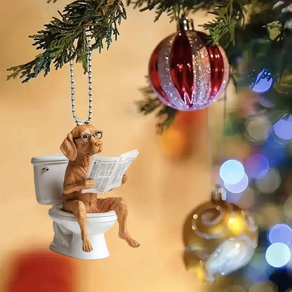 Vizsla - Dog Sitting On Toilet Ornament  OT052