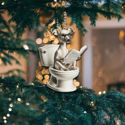 Whippet - Dog Sitting On Toilet Ornament  OT049
