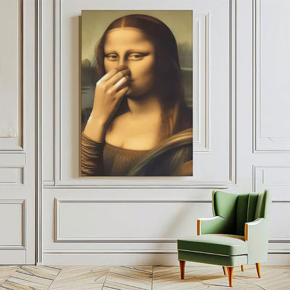Piece Mimics Mona Lisa Bathroom Wall - Humor Gallery Wrapped Canvas Prints