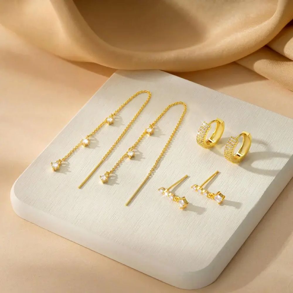 Gold Star Earring Set - Dangle Hoop & Stud Stacking Earrings