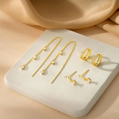 Gold Star Earring Set - Dangle Hoop & Stud Stacking Earrings