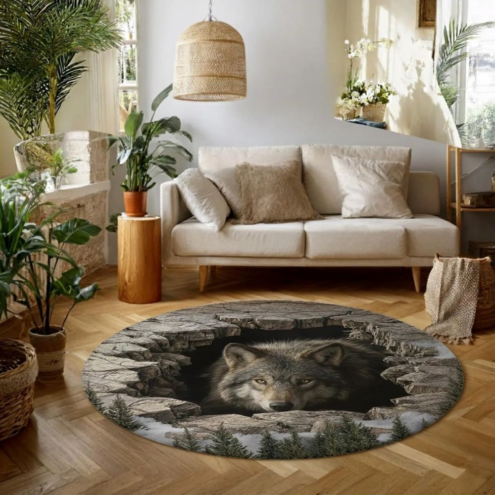 Mystic Wolf Cave - 3D Illusion Round Rug - H635