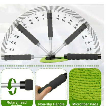 Windshield Cleaning Tool - Microfiber Car Window Cleaner with 4 Reusable and Washable Microfiber Pads and Extendable Handle