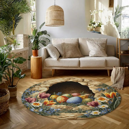 Vintage Floral Easter Nest - 3D Illusion Round Rug - H640