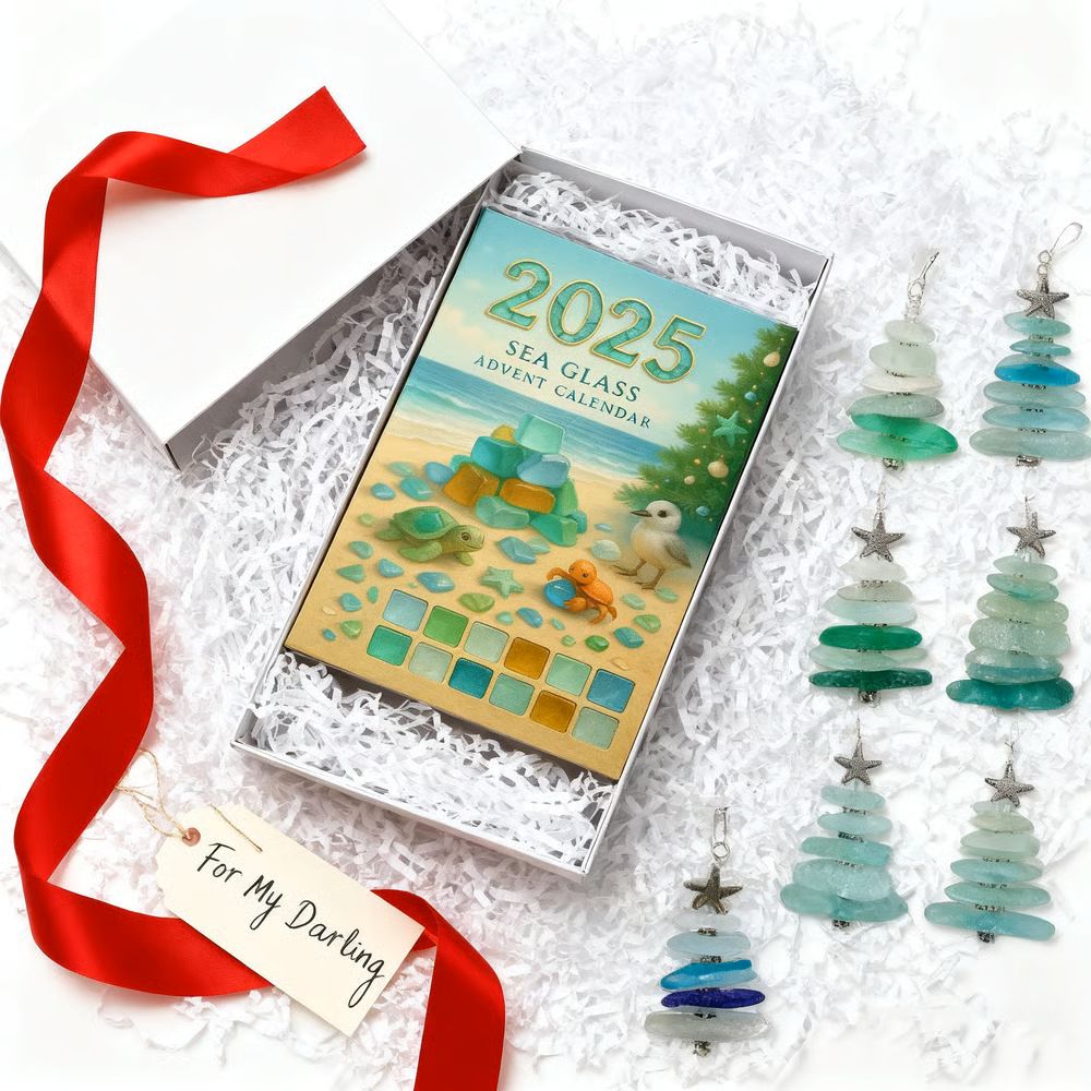 Sea Glass Christmas Tree Advent Calendar - 2D Acrylic Christmas Tree Countdown Calendar