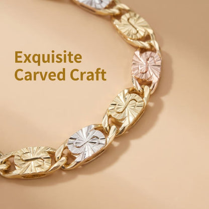 14K Gold Tri-Color Mariner Link Bracelet for Women