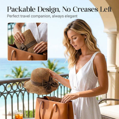 Elegant Woven Straw Sun Hat With Bow