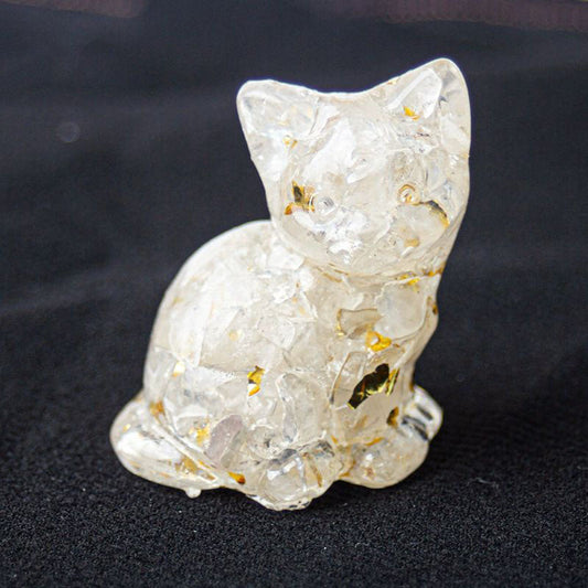 Clear Quartz - Handmade Natural Crystal Gemstone Sitting Cat