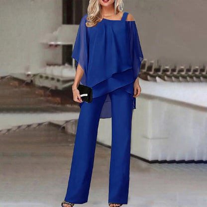 Elegant Layered Chiffon Top & Wide-Leg Pants Set