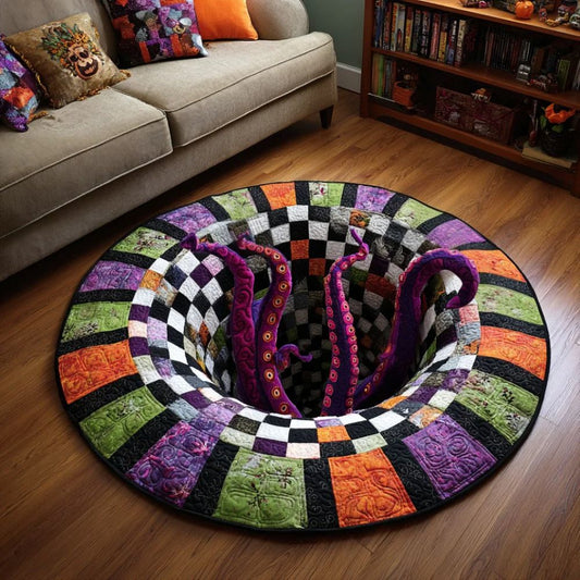 The Grave Escape - 3D Illusion Skeleton Round Rug - Kraken Tentacle Horror