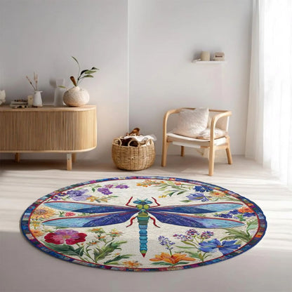 Floral Dragonfly - 3D Illusion Round Rug - H642
