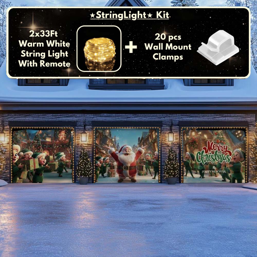 Santa And Elves Christmas Garage Door Covers D489