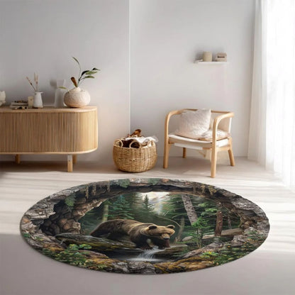 Forest Bear - 3D Illusion Round Rug - H636