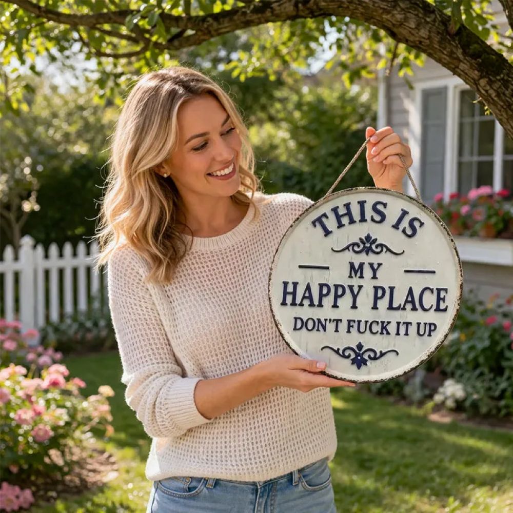 “This Is My Happy Place” Round Metal Sign