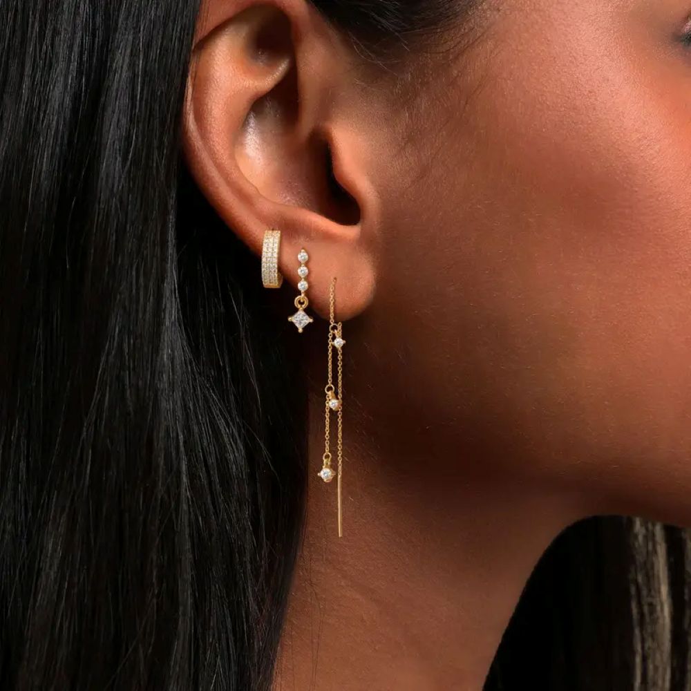 Gold Star Earring Set - Dangle Hoop & Stud Stacking Earrings