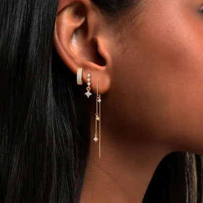Gold Star Earring Set - Dangle Hoop & Stud Stacking Earrings