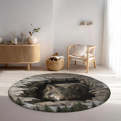 Mystic Wolf Cave - 3D Illusion Round Rug - H635