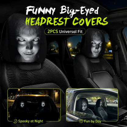 Funny Cartoon Car Headrest Covers – 2PCS Universal Fit
