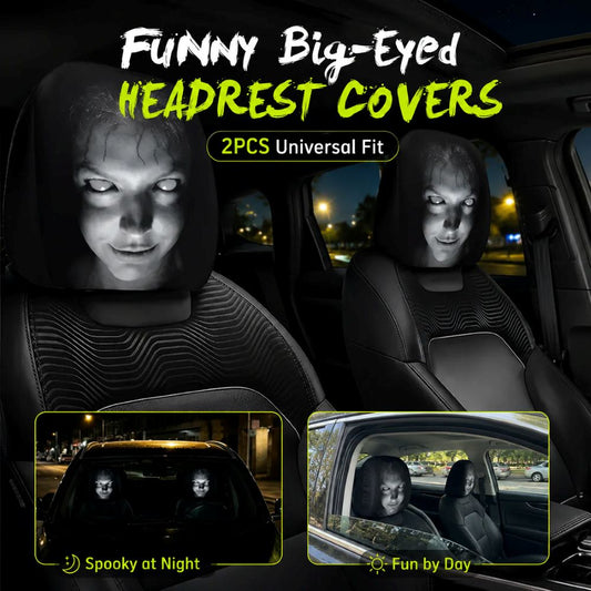 Funny Cartoon Car Headrest Covers – 2PCS Universal Fit