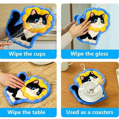 Adorable Cat Hand Towels - Blue Bow Cat