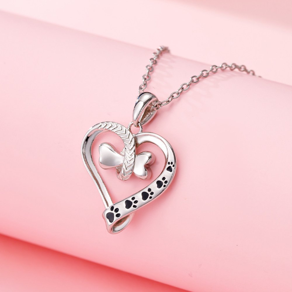 Forever Paw Prints – Pet Lover Heart Necklace