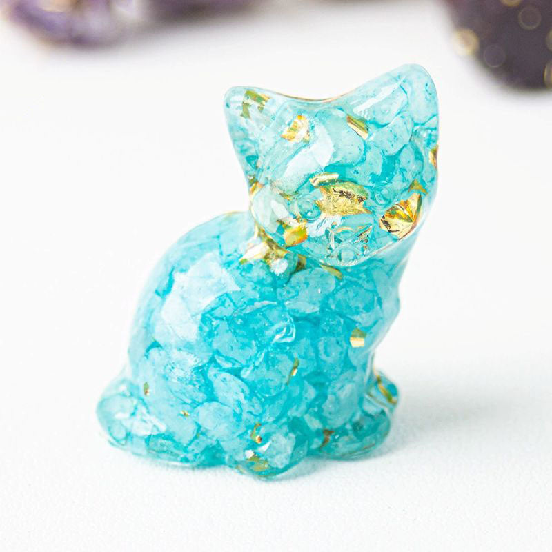 Aquamarine - Handmade Natural Crystal Gemstone Sitting Cat