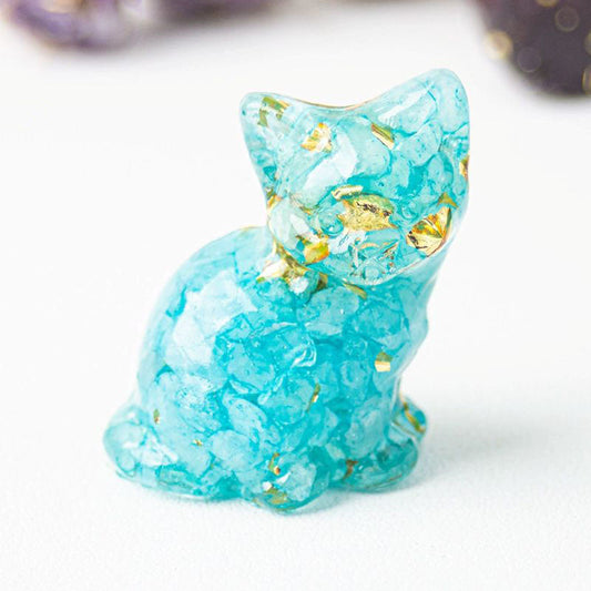 Aquamarine - Handmade Natural Crystal Gemstone Sitting Cat