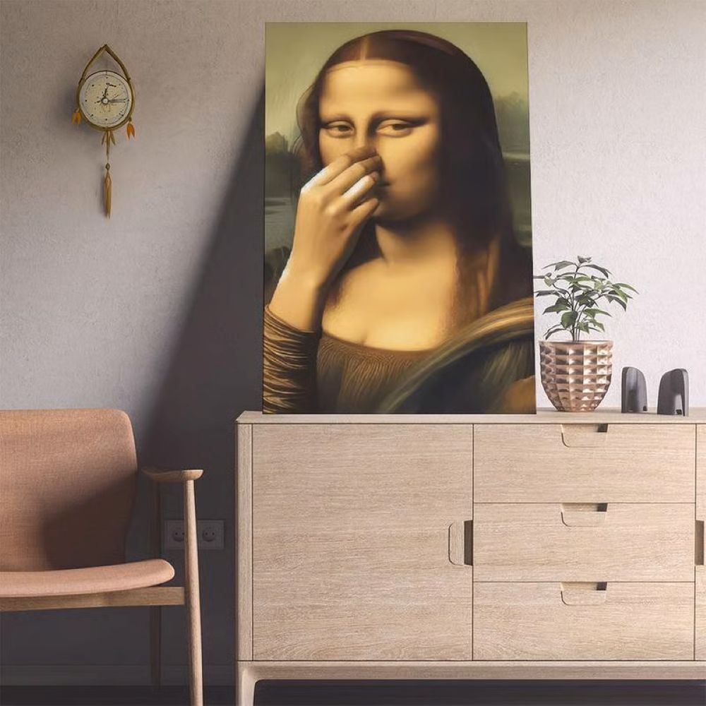 Piece Mimics Mona Lisa Bathroom Wall - Humor Gallery Wrapped Canvas Prints