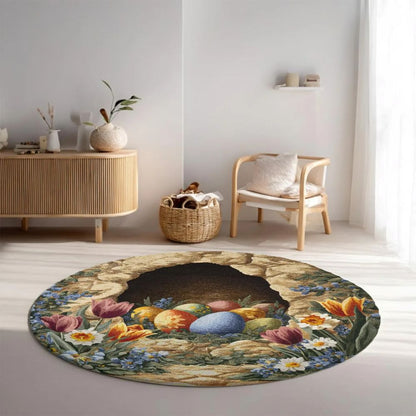 Vintage Floral Easter Nest - 3D Illusion Round Rug - H640
