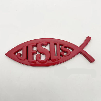 Jesus Metal Fish - Emblem Sticker Badge, Funny Decals for Car, Truck, SUV, Motorcycle - TE004