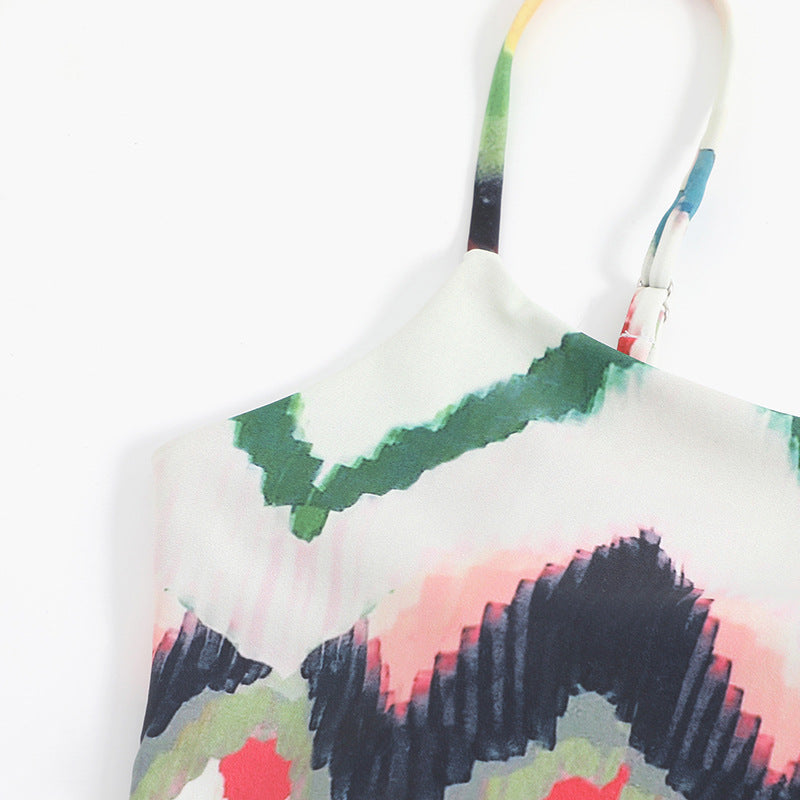Gradient Tie Dye Wrap Hip Long Dress Two Piece Swimsuit - F380
