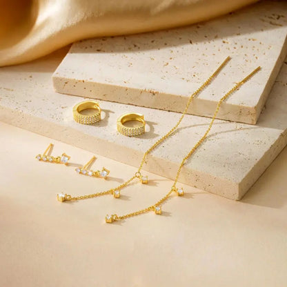Gold Star Earring Set - Dangle Hoop & Stud Stacking Earrings