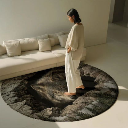 Mystic Wolf Cave - 3D Illusion Round Rug - H635