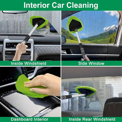 Windshield Cleaning Tool - Microfiber Car Window Cleaner with 4 Reusable and Washable Microfiber Pads and Extendable Handle