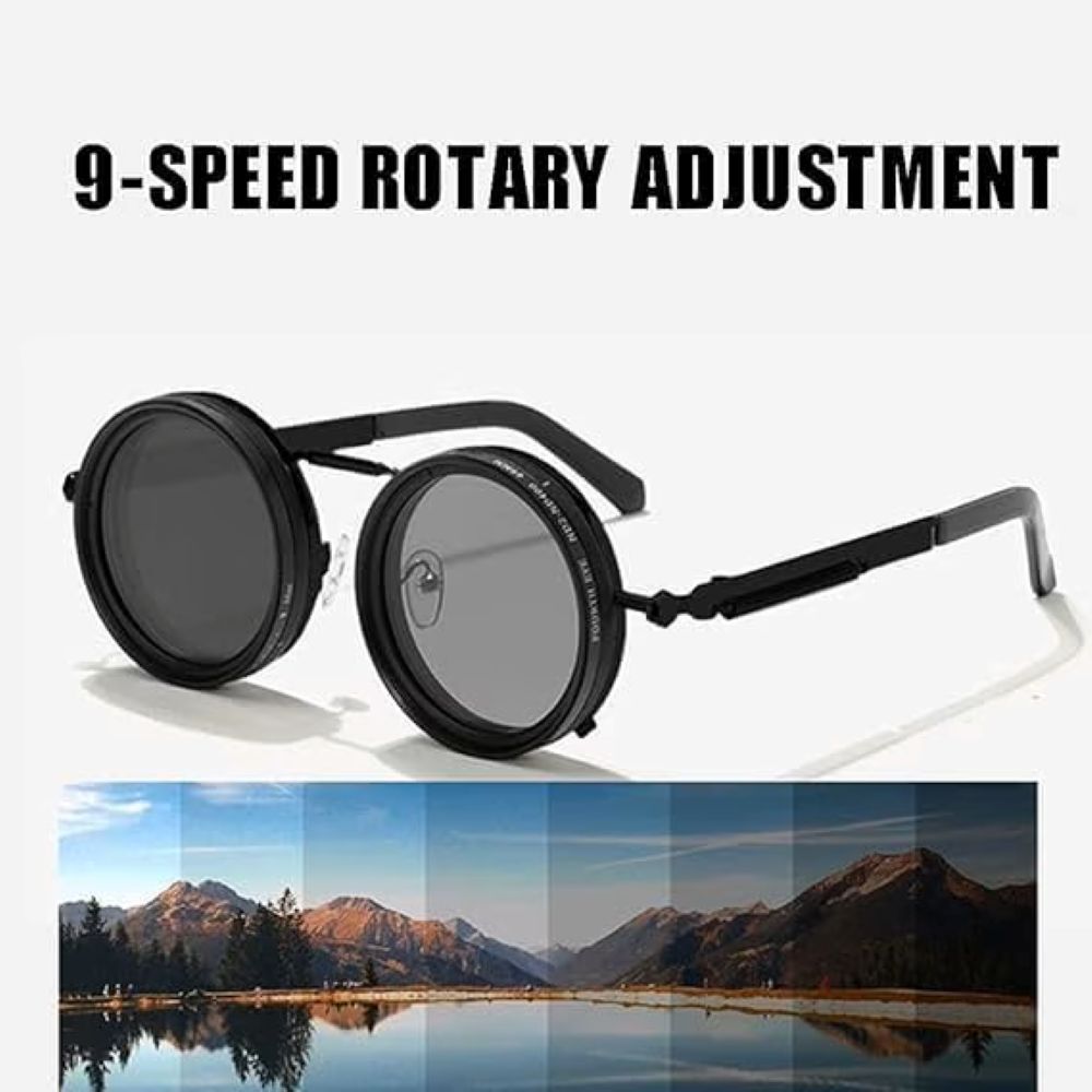 ND9 Adjustable Polarized Sunglasses - 9-Level Dimming UV400 Retro Round Shades