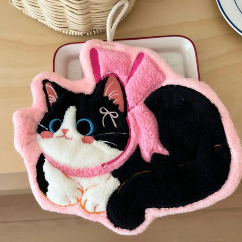Adorable Cat Hand Towels - Pink Bow Cat