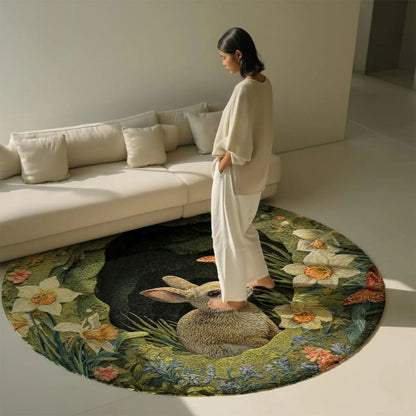 Spring Flower Bunny  - 3D Illusion Round Rug - H639