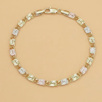 14K Gold Tri-Color Mariner Link Bracelet for Women
