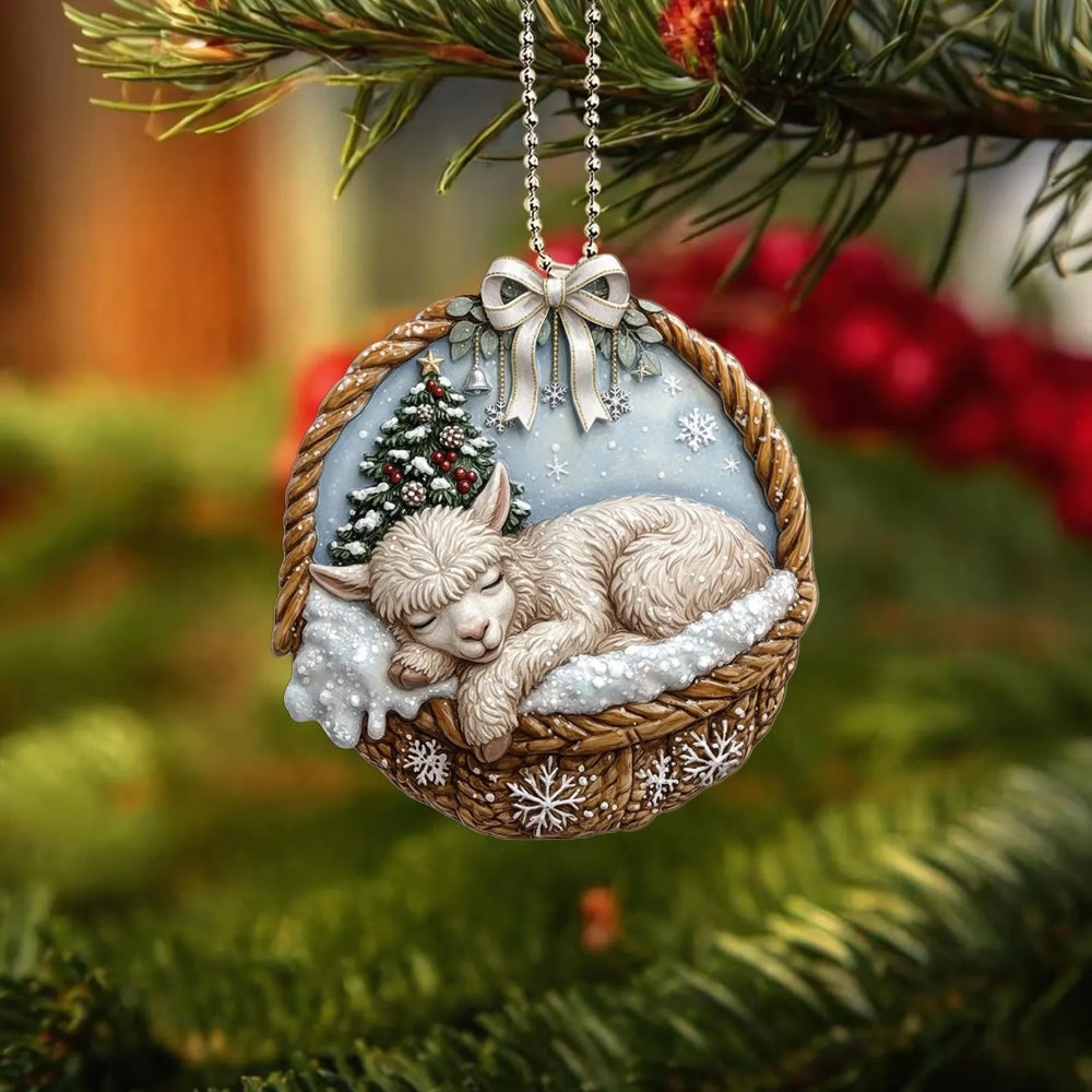 Alpaca In Mini Basket Ornament - MB008