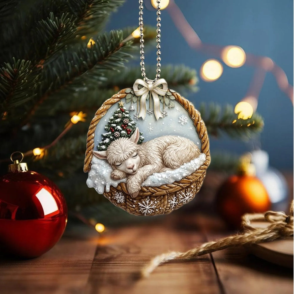 Alpaca In Mini Basket Ornament - MB008